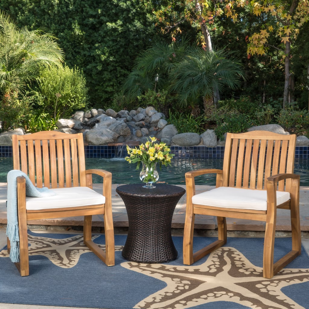 Christopher Knight Home - Avalon Outdoor 3-piece Acacia Wood Chat Set with Hourglass Wicker Table