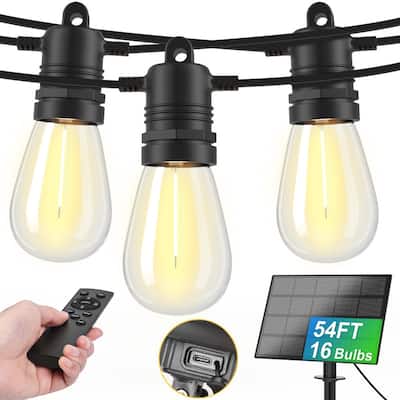 54FT Solar String Lights Outdoor Waterproof 16 LED Bulbs