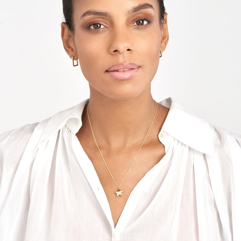 Marquee Jewels 14K Solid Yellow Gold Puff Star Necklace with Lobster