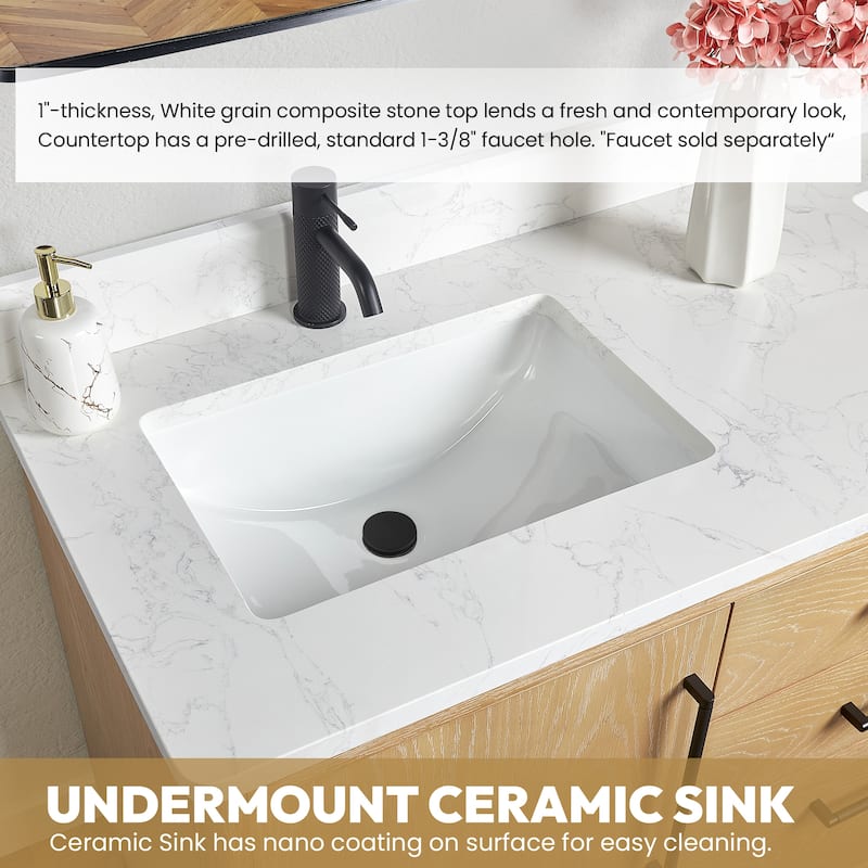 Gara Single Bath Vanity with Composite Stone Top and Mirror