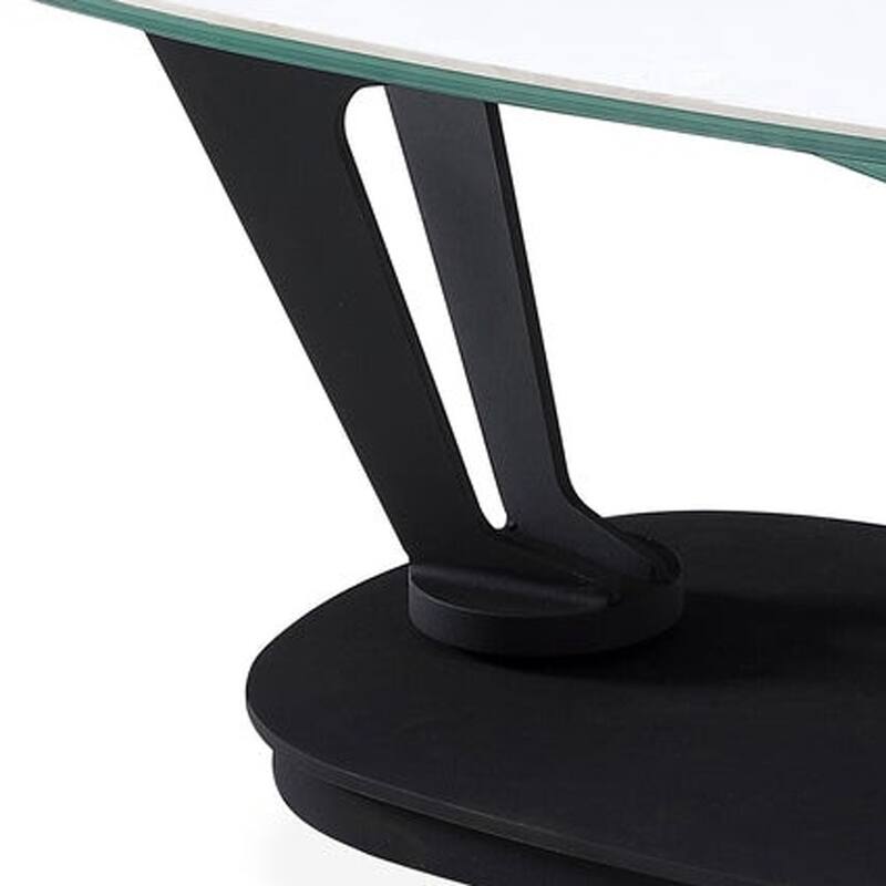 HomeRoots 36" White And Black Faux Marble And Metal Oval Coffee Table - 35.5 in. x 16.5 in. x 23 in.