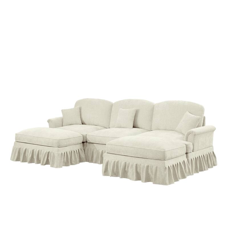 GDFStudio - Classic Modular U-Shaped Chenille 107" Sectional Sofa with Ottomans