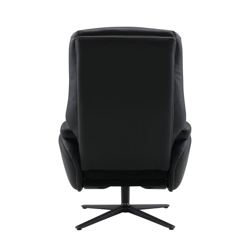 Top Grain Leather Upholstered Swivel Accent Chair with Ottoman in Black