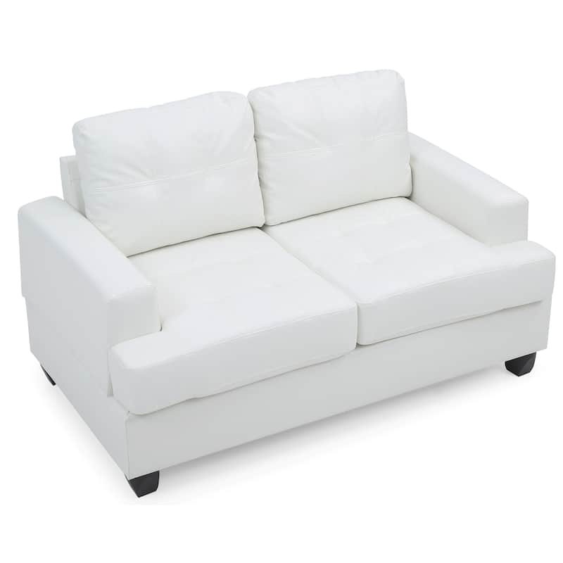 Tufted Faux Leather Flared Arm Straight Sofa - 58" - White