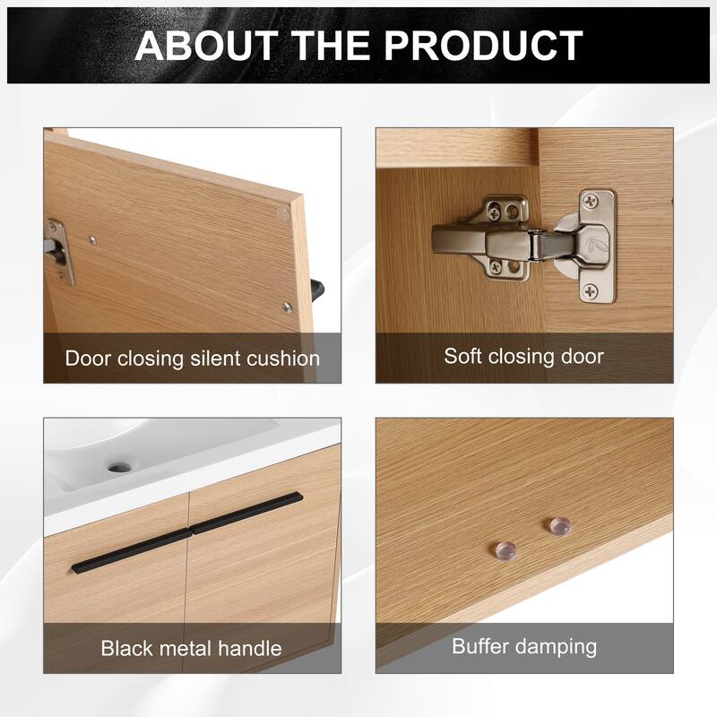 GDFStudio - Levistar Modern Wall-Mounted Bathroom Vanity Set with Scratch-Resistant Resin Sink & Soft Close Doors