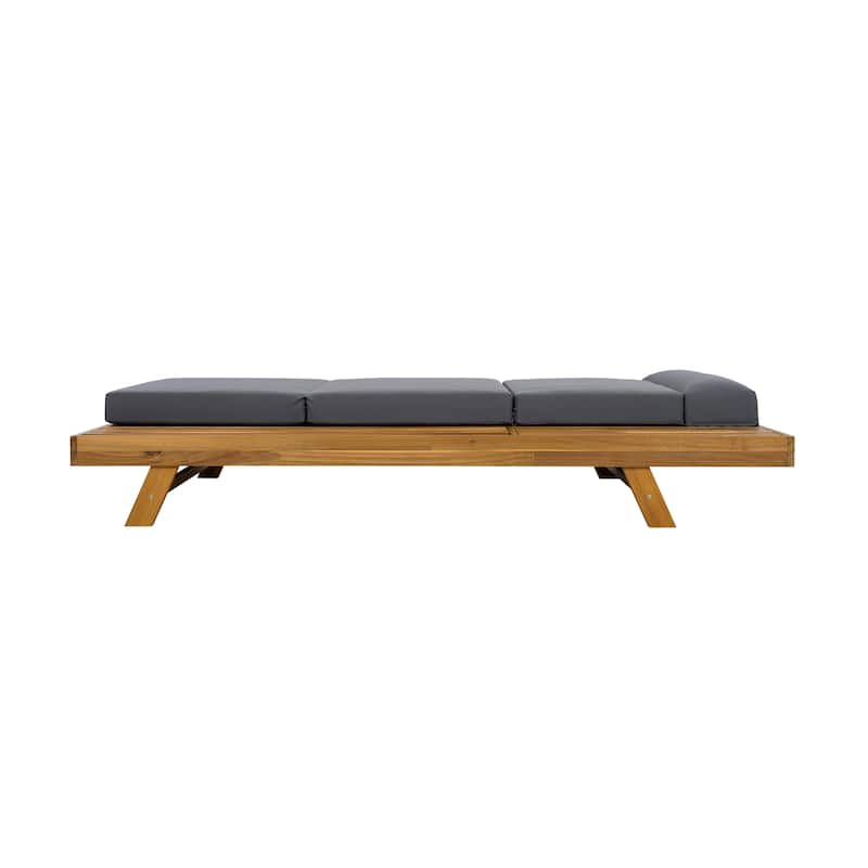 One-sided Open Storage Lounge Chairs Outdoor Patio Acacia Wood Chaise Lounge with Adjustable Backrest & Water-repellent Cushions