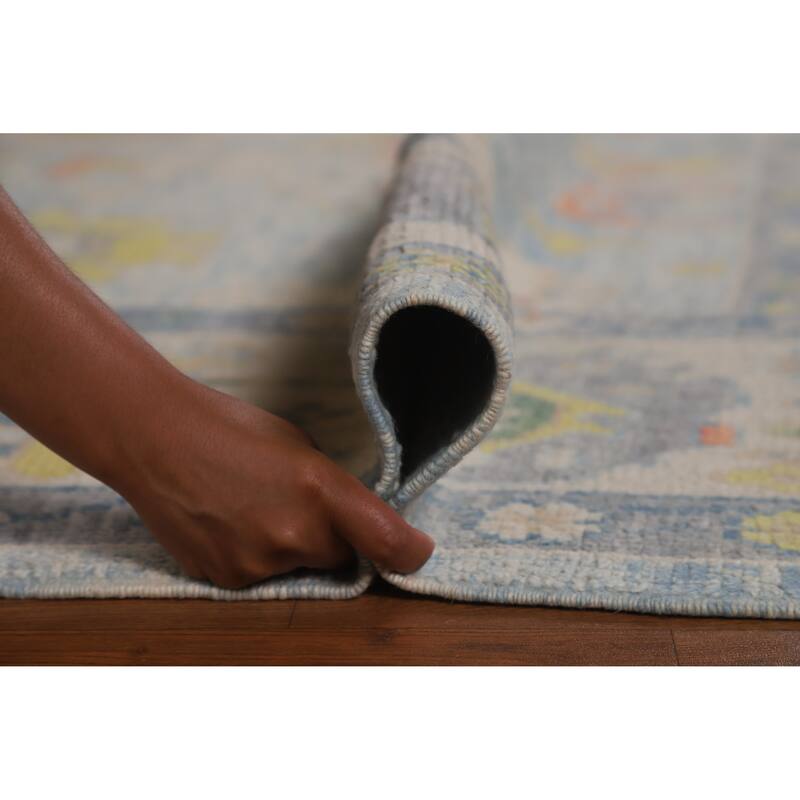 Hand Knotted Oriental 100% Wool Carpet Transitional All-Over Navy Blue & Blues Oushak Area Rug - 11' 4'' X 8' 1''