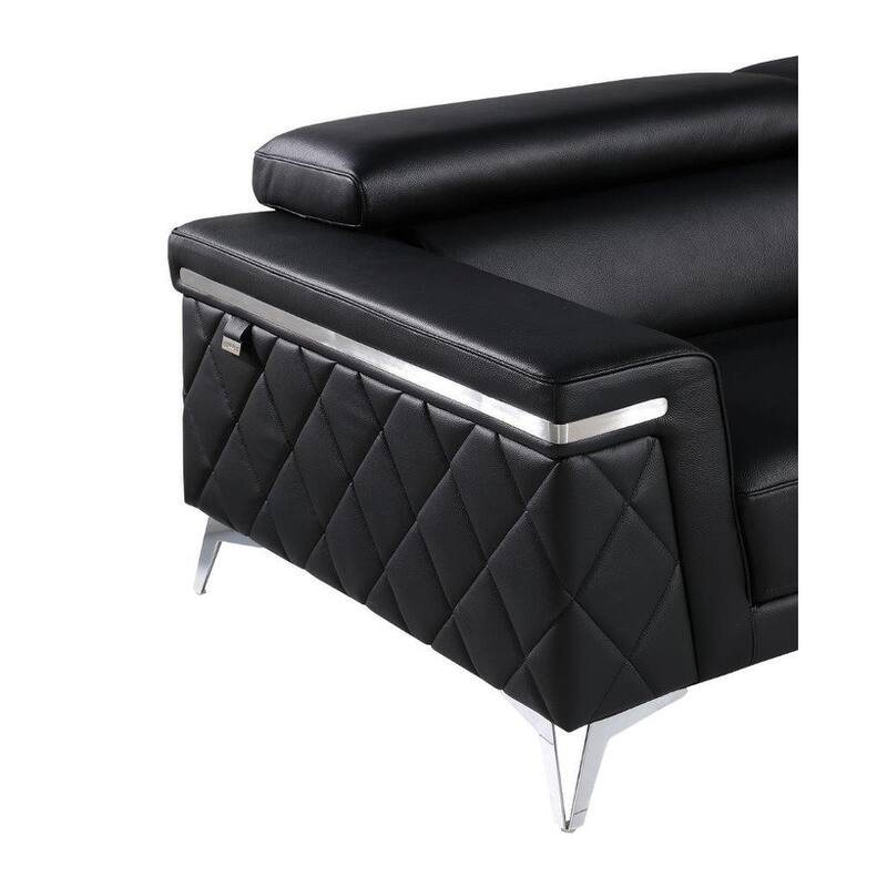 HomeRoots 89" Black Italian Leather Sofa With Silver Legs - 89