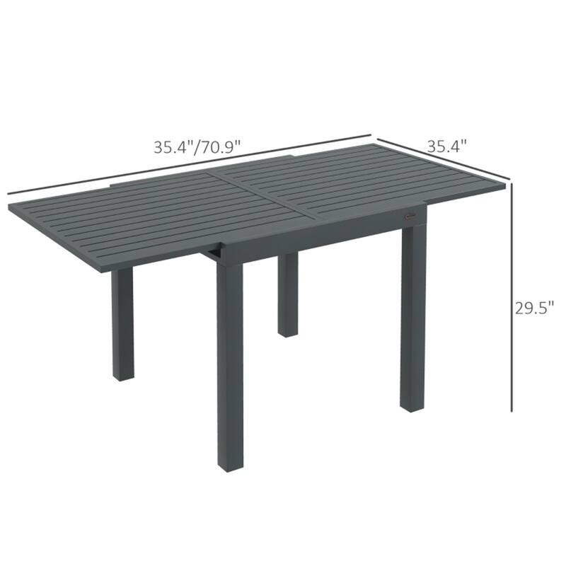 Aluminum Extendable Patio Dining Table for 6 People - 70.75"/35.5" L x 35.5"W x 29.5" H
