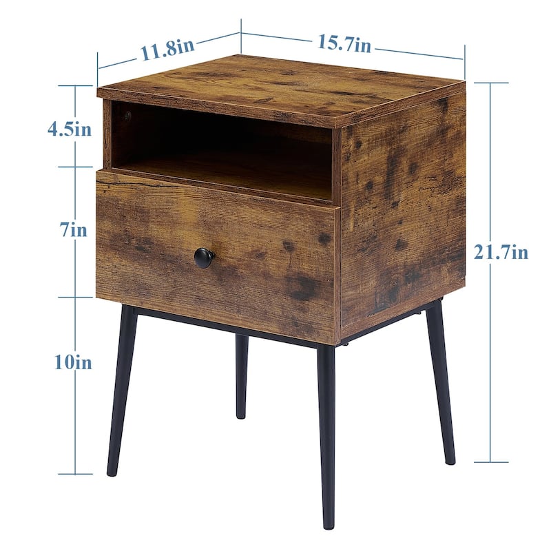 VECELO Modern 1-Drawer Wood Nightstand Set of 2