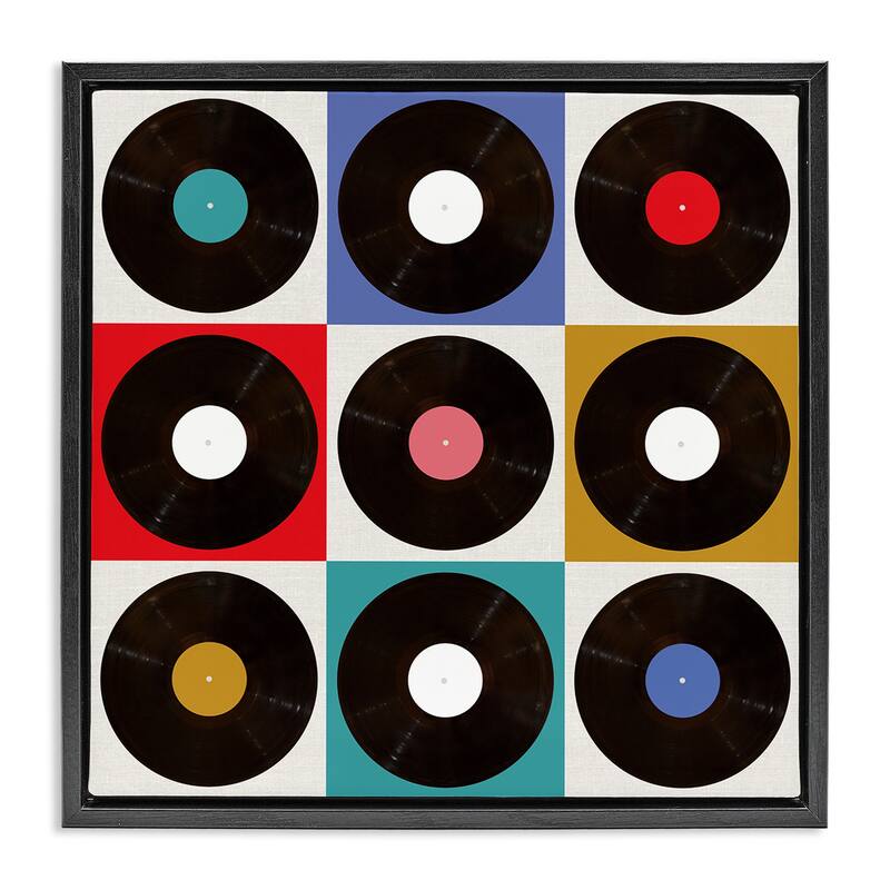 Stupell Geometric Music Records Framed Floater Canvas Wall Art Design By Katrina Craven - 18 x 18 - Black