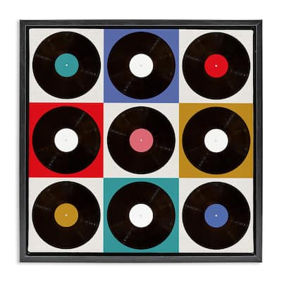 Stupell Geometric Music Records Framed Floater Canvas Wall Art Design By Katrina Craven