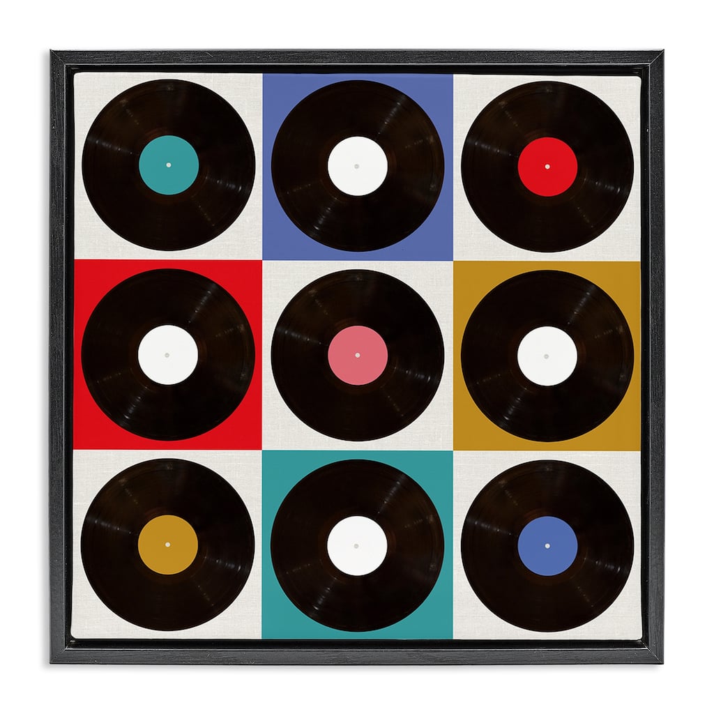 Stupell Geometric Music Records Framed Floater Canvas Wall Art Design By Katrina Craven