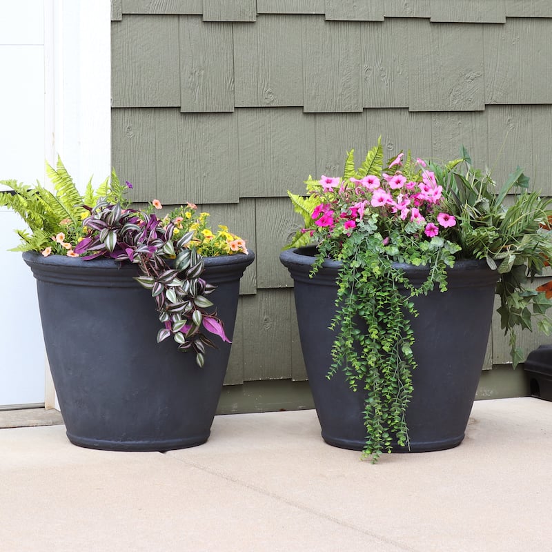 Sunnydaze Anjelica Outdoor Flower Pot Planter - Slate Finish - 24-Inch - Set of 2