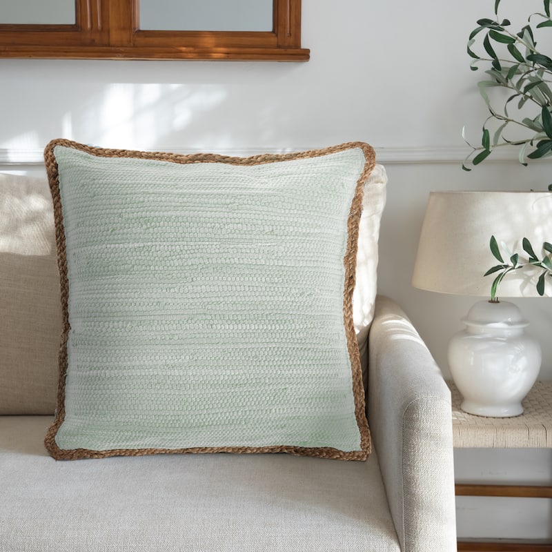 Sevita Relai Coastal Solid Blue/Tan Hand-Woven Indoor Throw Pillow