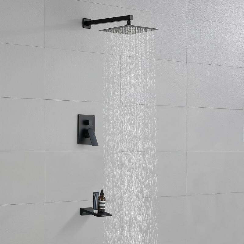 10 Inch Wall Mount Shower System with Waterfall Tub Spout Modern Rainfall Tub Shower Faucet With Rough-in Valve - Black