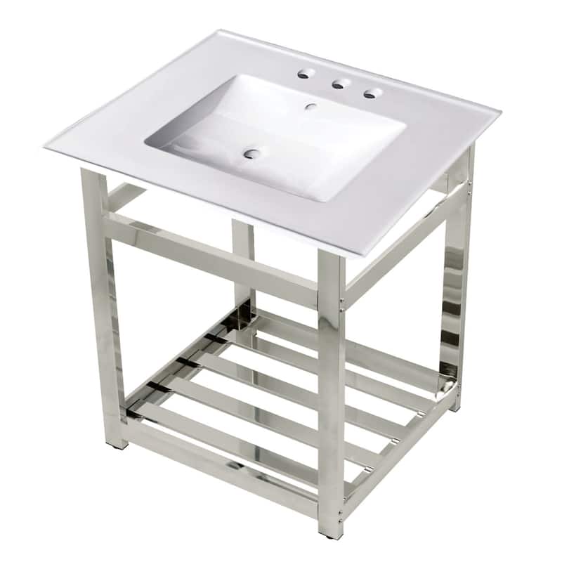 Kingston Brass 25" Wide Ceramic Console Sink - White / Polished Nickel