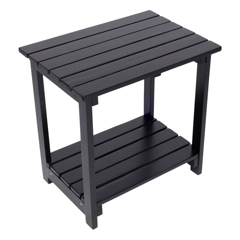 Hampshire 2-Tier Solid Acacia Wood Rectangular Outdoor Side Table - Black