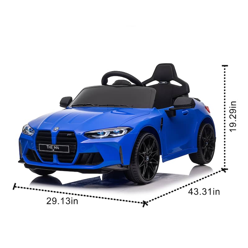 12V Licensed BMW M4 Kids Electric Ride-On Car with Remote Control, Bluetooth & LED Lights - Blue