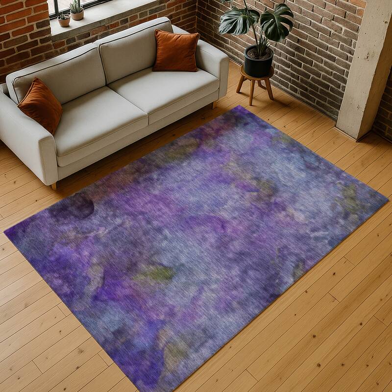 Machine Washable Indoor/ Outdoor Abstract Contemporary Chantille Rug