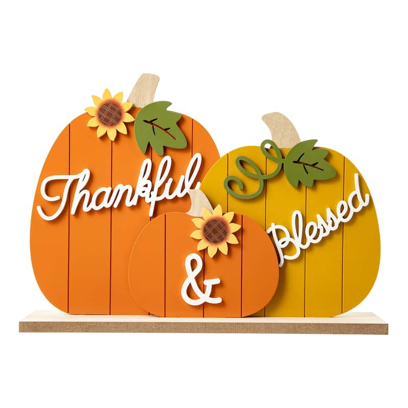Glitzhome 16"L Fall Thanksgiving Wooden Pumpkins Table Decor - Yellow