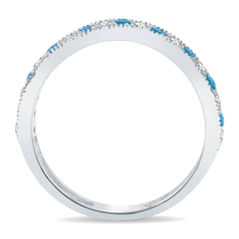 Blue Topaz and Diamond Channel Set Wedding Band in 10K White Gold