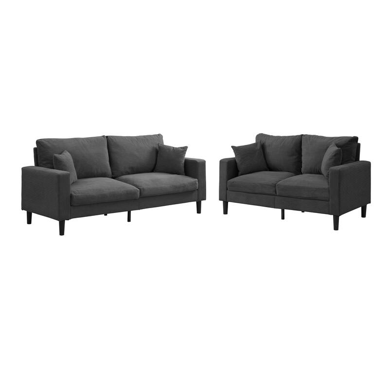 5-Seat Corduroy Sofa Set (3+2) with Sponge Cushions & Hardwood Frame