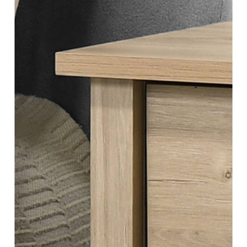 Light Oak Finish 1-Drawer Nightstand with Open Shelf and Black Metal Handles