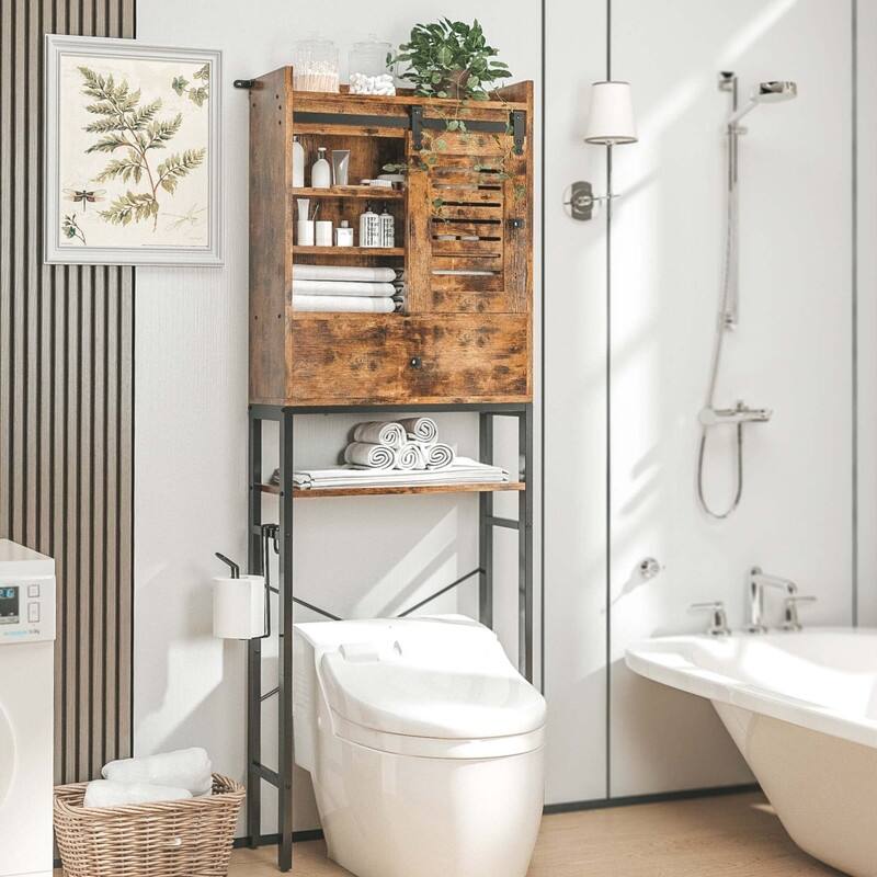 Over The Toilet Storage Rack - 9.4"D x 23.6"W x 71"H - Vintage Brown