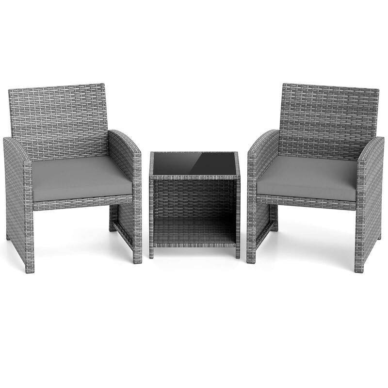 Costway 3 PCS Patio Furniture Set with Tempered Glass Coffee Table & - See Details