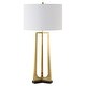 preview thumbnail 1 of 6, Sleek Tapered Legged Table Lamp with White Drum Shade - 32.5" - Brass