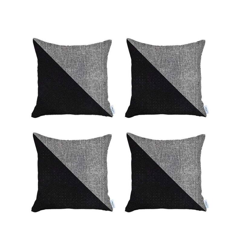 HomeRoots Set Of Four 18" X 18" Grey And Black Geometric Zippered Handmade Polyester Throw Pillow