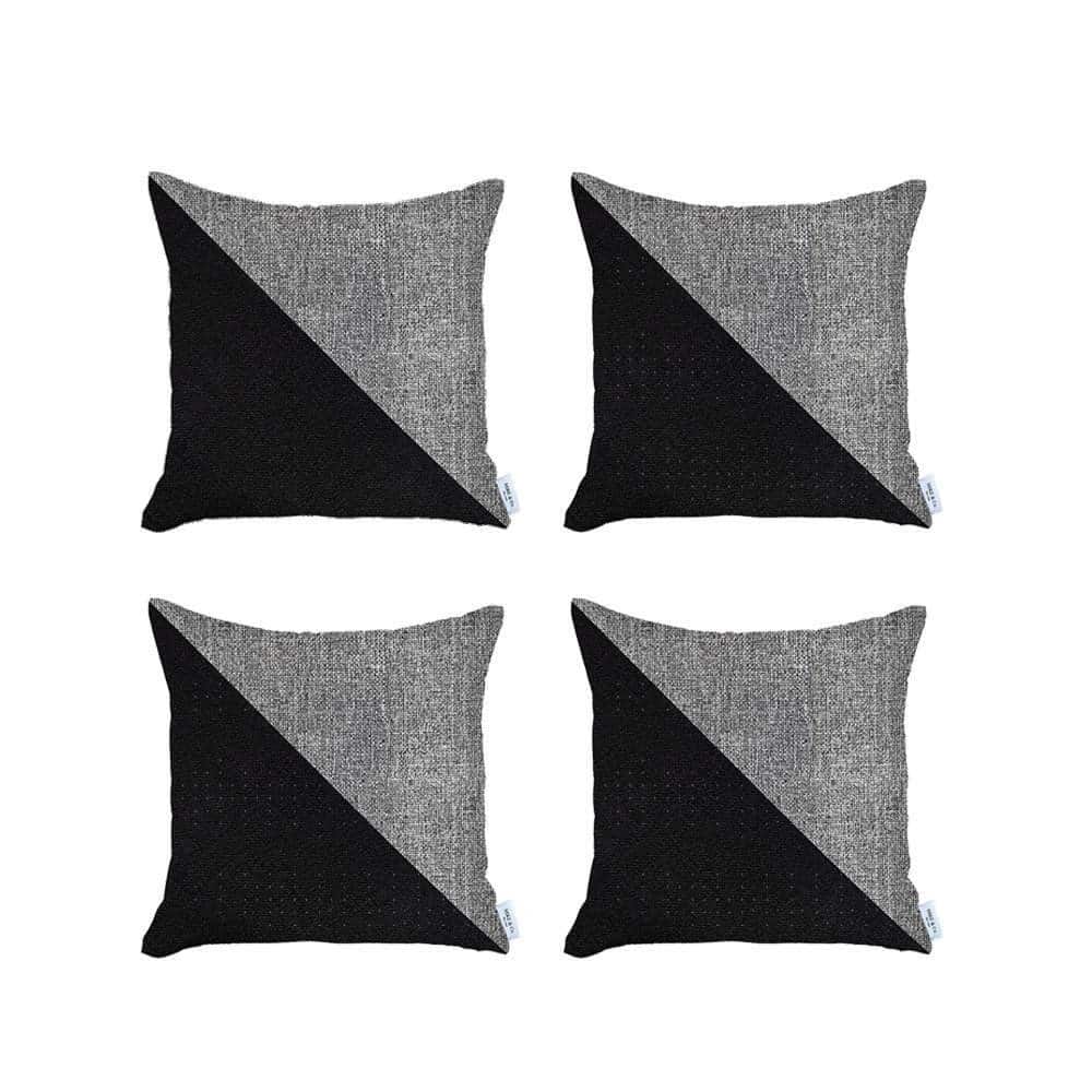 HomeRoots Set Of Four 18" X 18" Grey And Black Geometric Zippered Handmade Polyester Throw Pillow