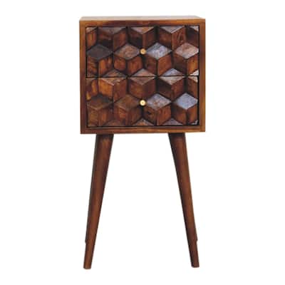 Artisan Furniture Solid Wood Mini Chestnut Cube 2 Drawer Nightstand