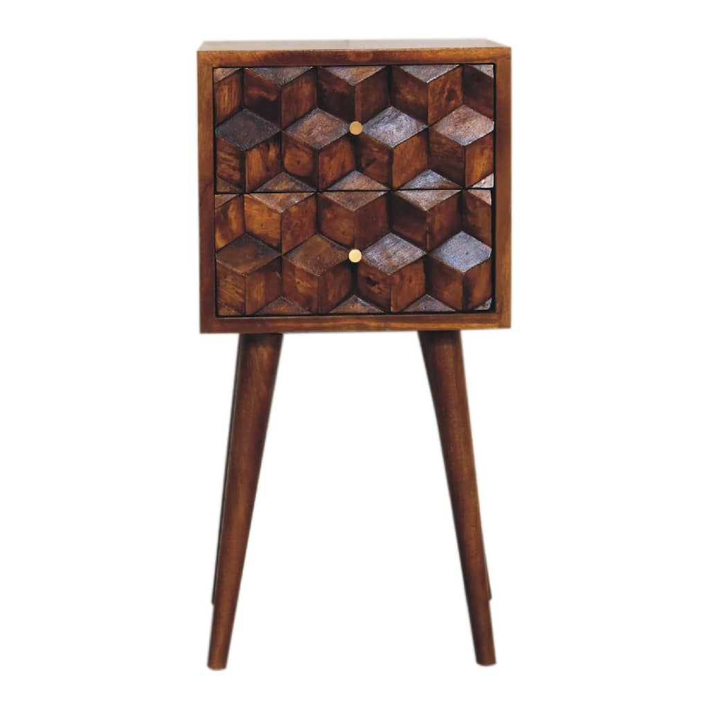 Artisan Furniture Solid Wood Mini Chestnut Cube 2 Drawer Nightstand