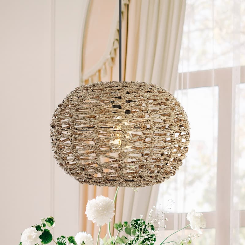 Lucas 1-Light Farmhouse Coastal 180" Cord Plug-In or Hardwired LED Pendant, by JONATHAN Y