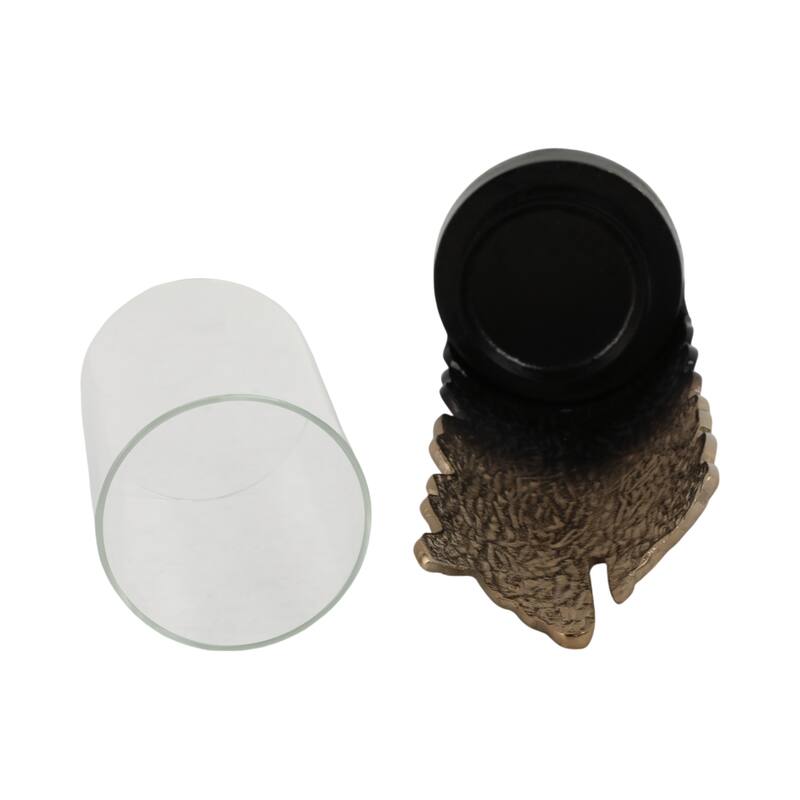 Metal Glass Candle Holder Pillar Backplate Artisan-Inspired Accent