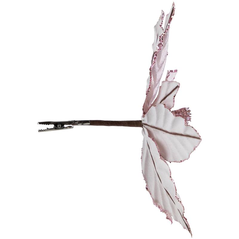 10" Glittered Poinsettia Christmas Floral Clip
