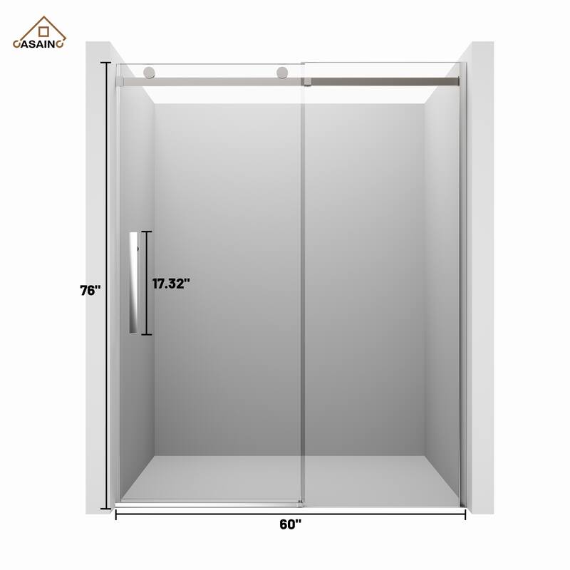 CASAINC 60 in. W x 76 in. H Sliding Frameless Shower Door with SGCC Certification