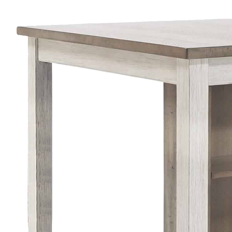 3 Piece Counter Height Table and Barstool Set, Antique White and Brown