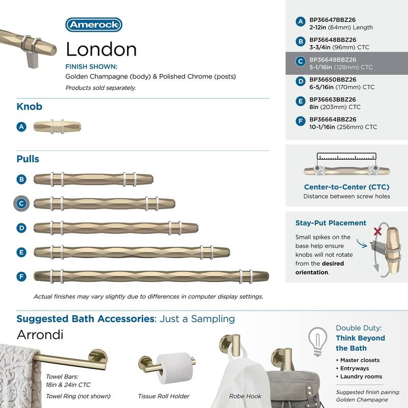 Amerock London 5-1/16 in (128 mm) Center-to-Center Golden Champagne/Polished Chrome Cabinet Pull