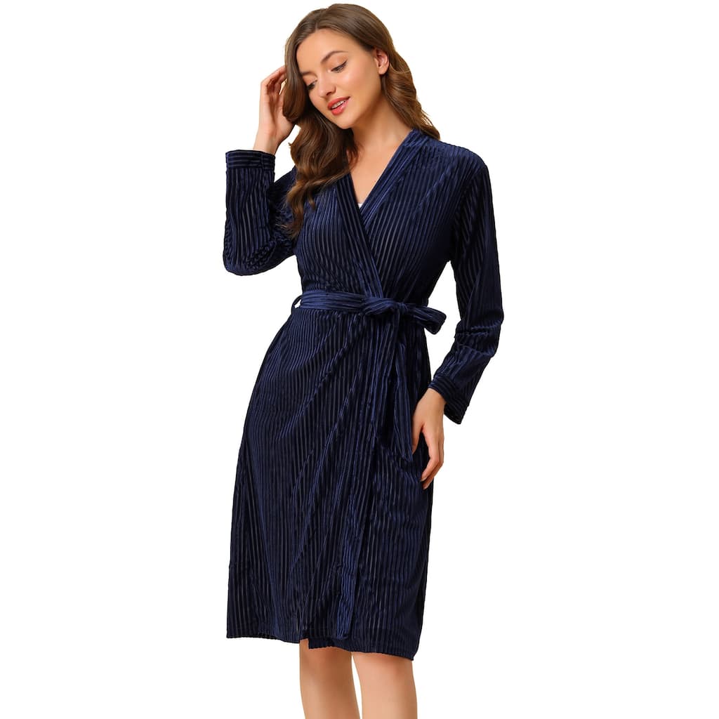 Women's Belt Tie Robe Winter Pajamas Nightgown Midi Warm Bathrobe