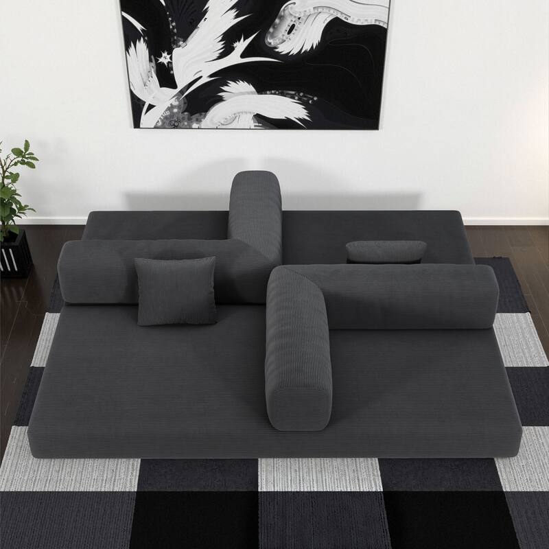 78.8 Inch Modular Convertible Sofa Bed with Armrests, Washable Corduroy Fabric, and Stainless Steel Frame - Gray