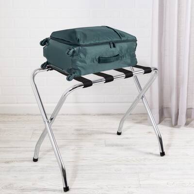 Chrome and Black Steel Folding Luggage Rack