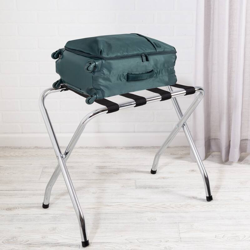 Chrome and Black Steel Folding Luggage Rack - Chrome