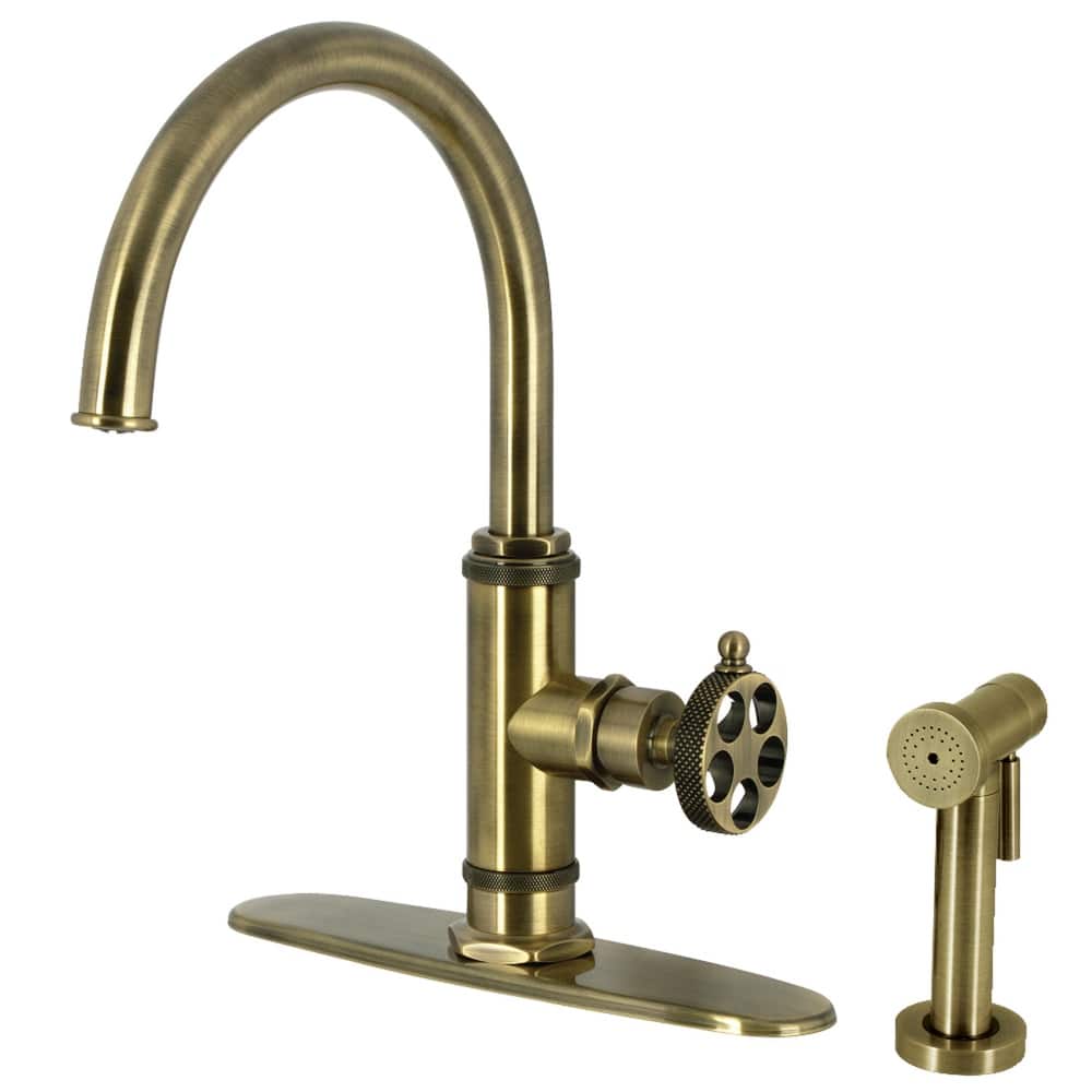 Kingston Brass Webb Single-Handle 1-Hole Deck Mount Kitchen Faucet with Knurled Handle and Brass Side Sprayer