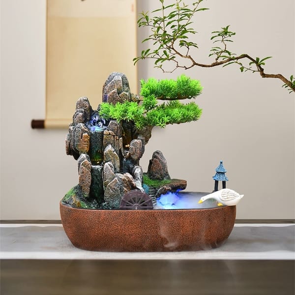 Indoor Tabletop Fountain Resin Water Fountains Artificial Bonsai Trees and  Stone Mountains Relaxation Waterfall Fountain - Bed Bath & Beyond - 37669807