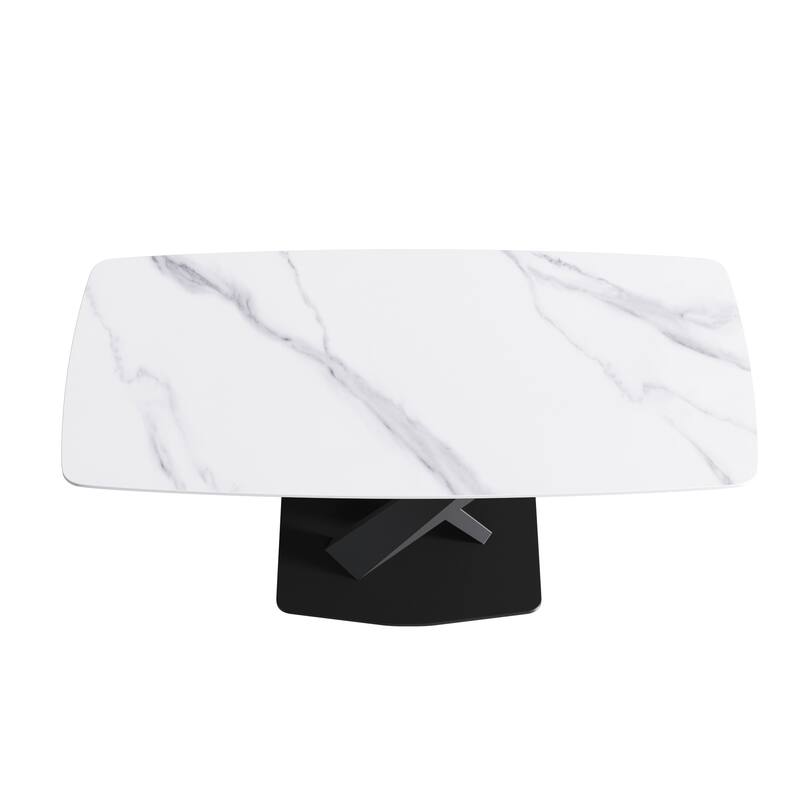 70.87"Modern artificial stone white curved black metal leg dining table-can accommodate 6-8 people