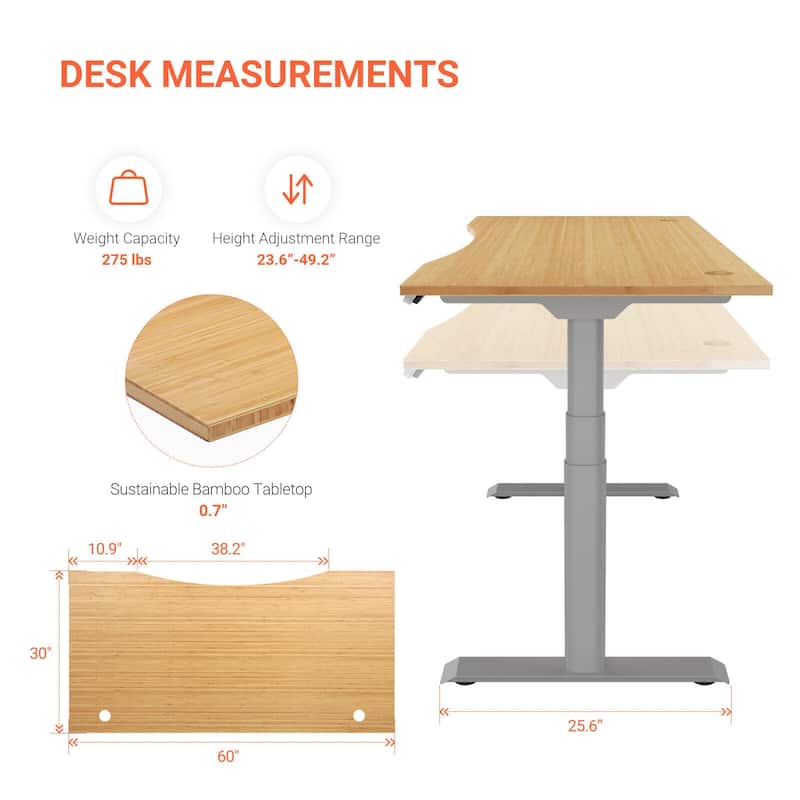 FLEXISPOT Electric Height Adjustable Standing Desk 3-Stage Dual Motor With Curved Bamboo Desktop