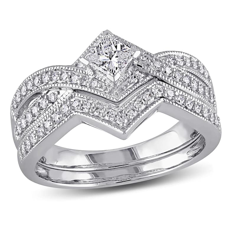 Miadora 5/8ct TDW Princess Cut Diamond Bridal Set in 14k White Gold